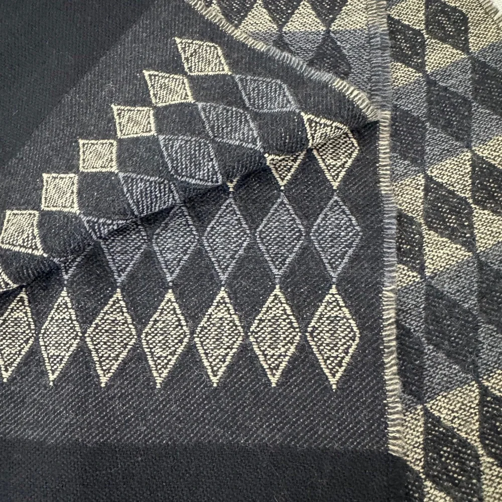 Chelsey‎ II Wool Scarf Diamond Pattern 12x62 Black/Blue/Tan